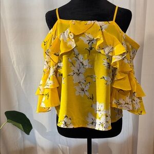 fab'rik Vibrant Yellow Floral Ruffle Top